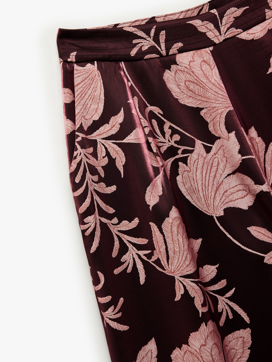 Floral Wide Leg Satin Trousers with Pocket