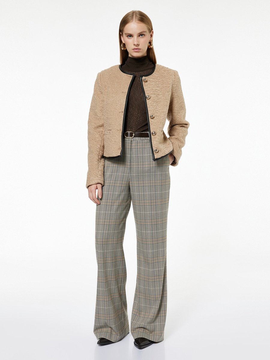High Waist Plaid Wide Leg Pants with Belt Detail