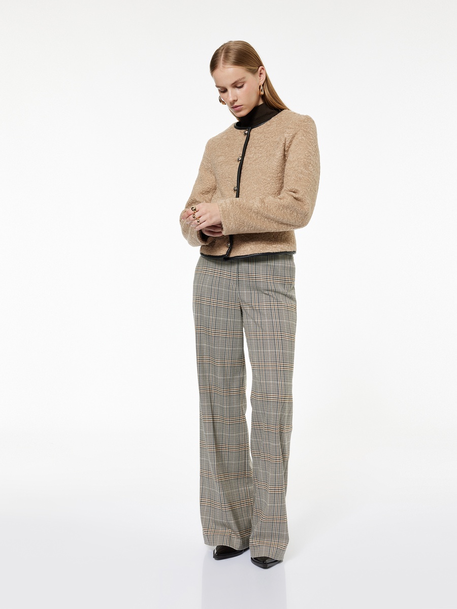 High Waist Plaid Wide Leg Pants with Belt Detail
