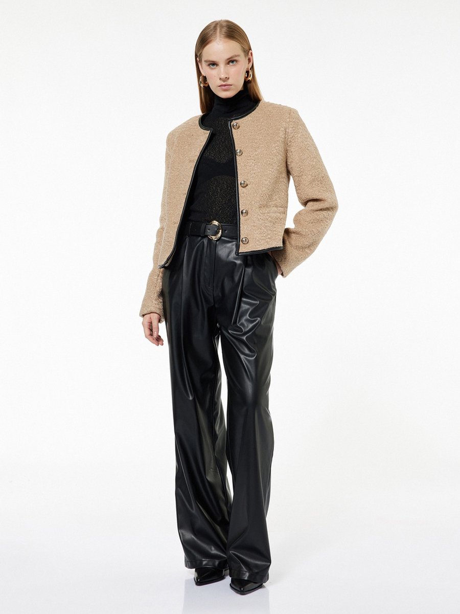 High Waist Pocket Detail Faux Leather Pants