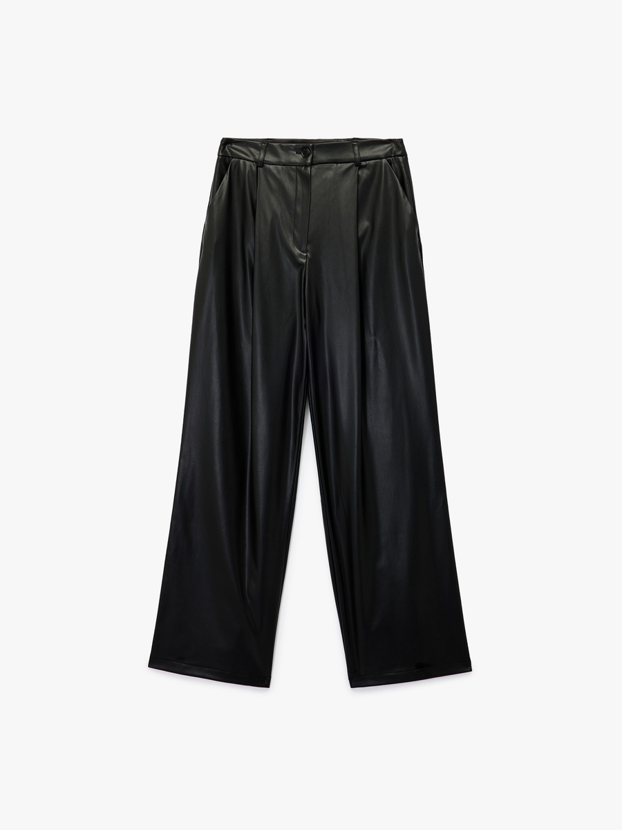 High Waist Pocket Detail Faux Leather Pants