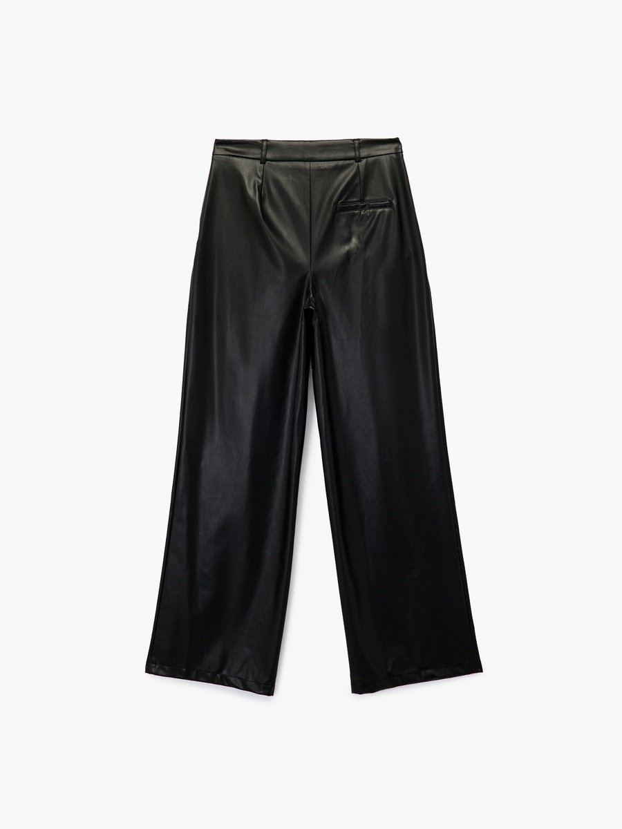 High Waist Pocket Detail Faux Leather Pants