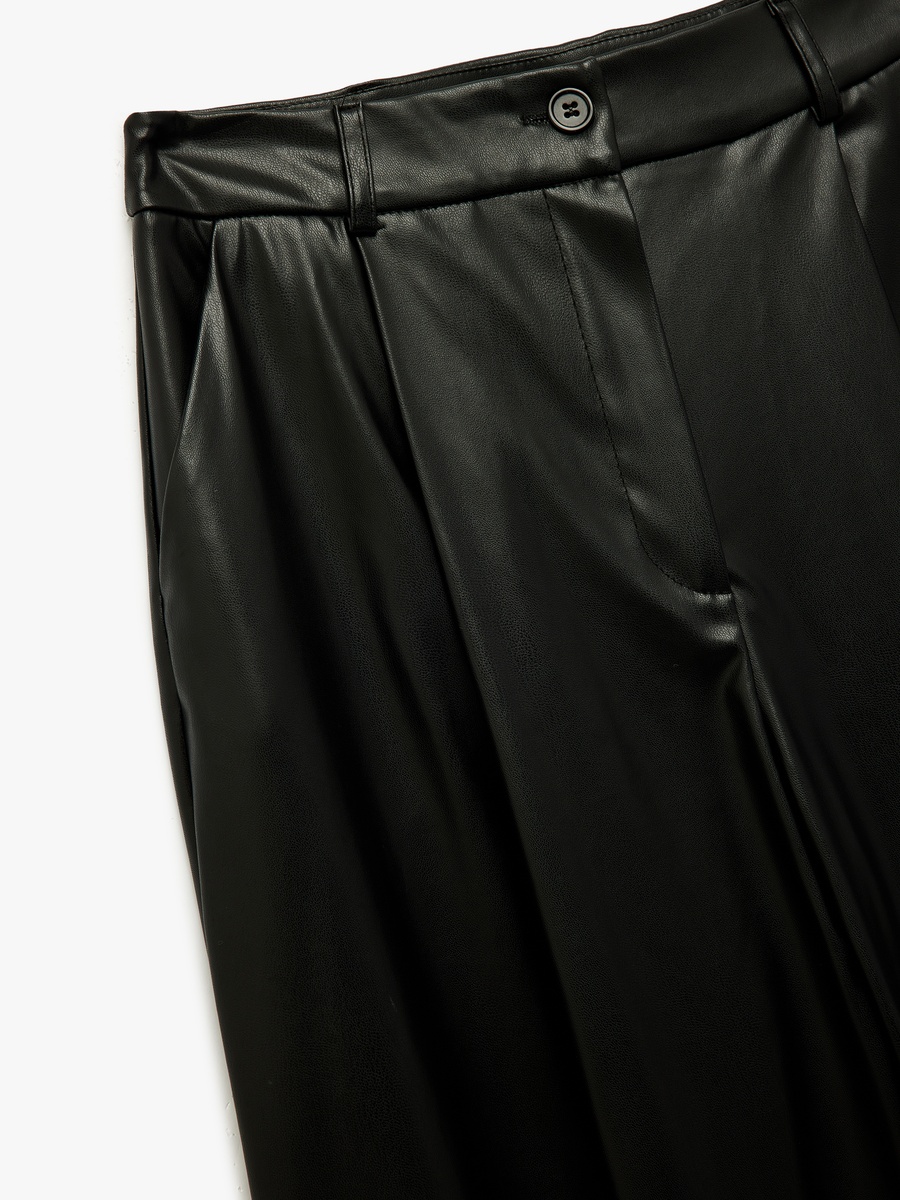 High Waist Pocket Detail Faux Leather Pants