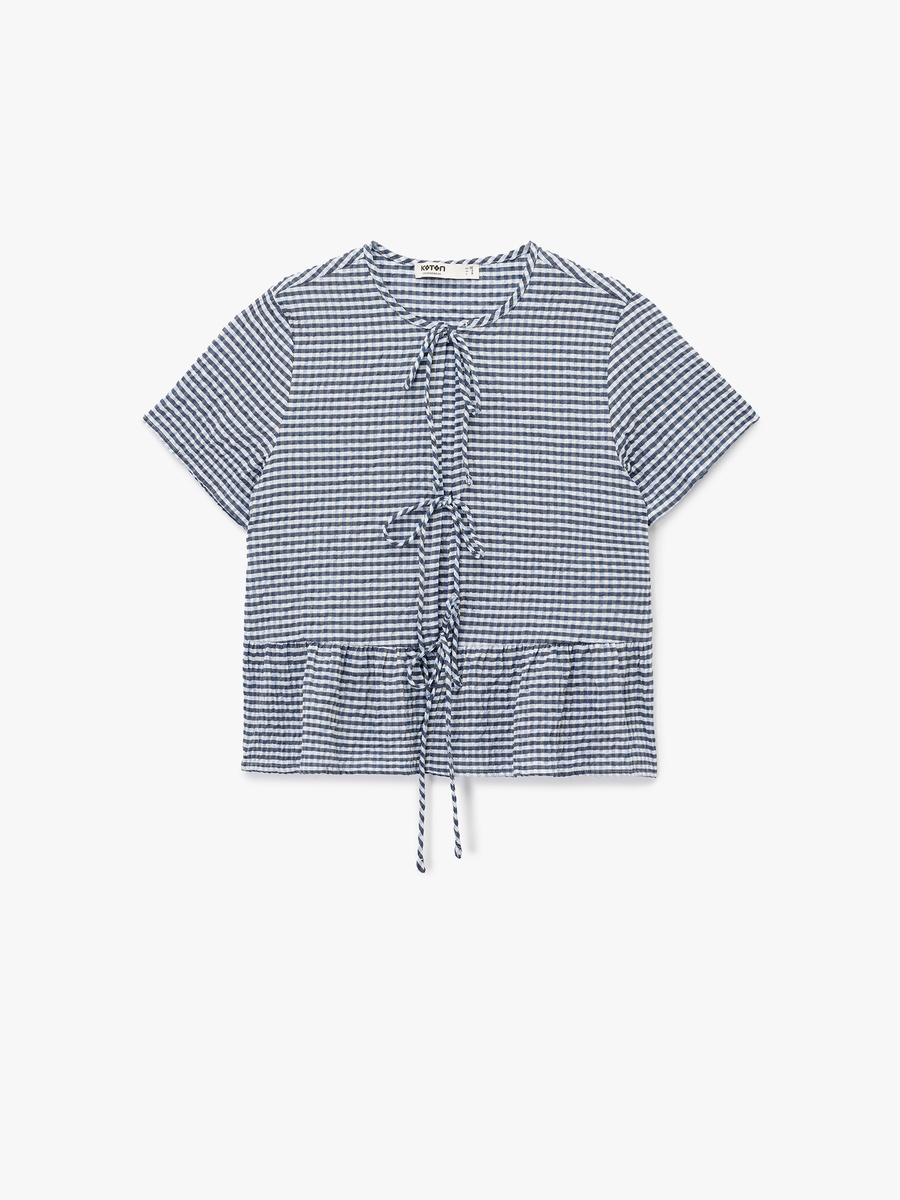 Checked Tie Front Top