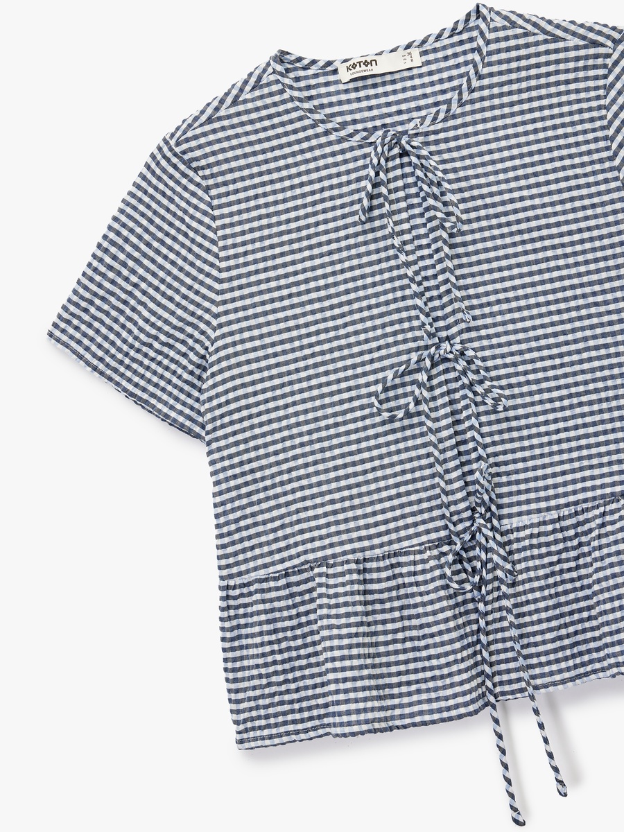 Checked Tie Front Top