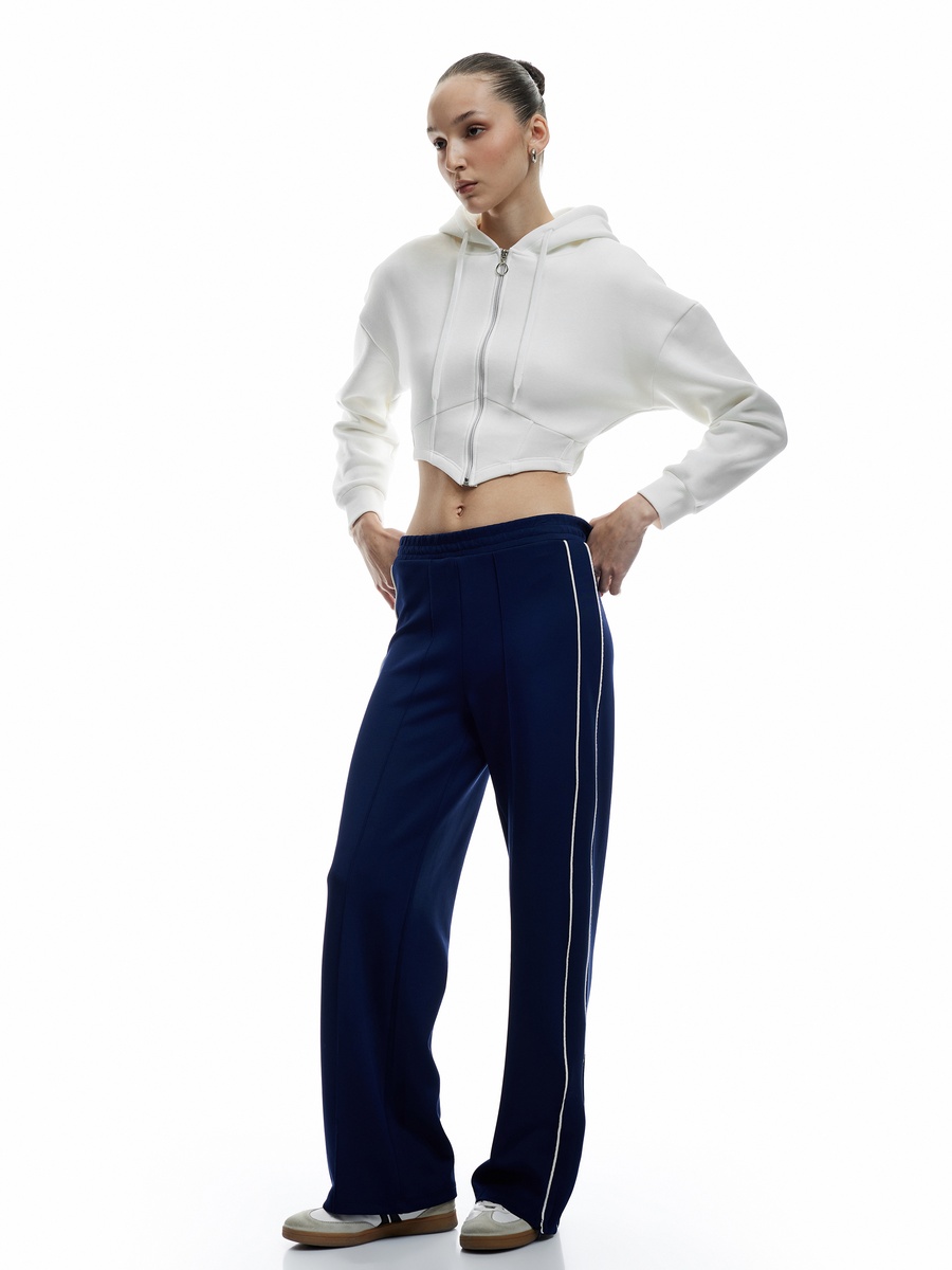 Corset-Detailed Zippered Hooded Crop Sweatshirt