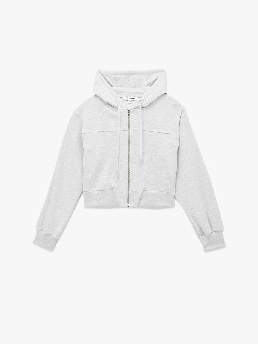 Relaxed Fit Pocketed Hooded Zip Detail Crop Sweatshirt
