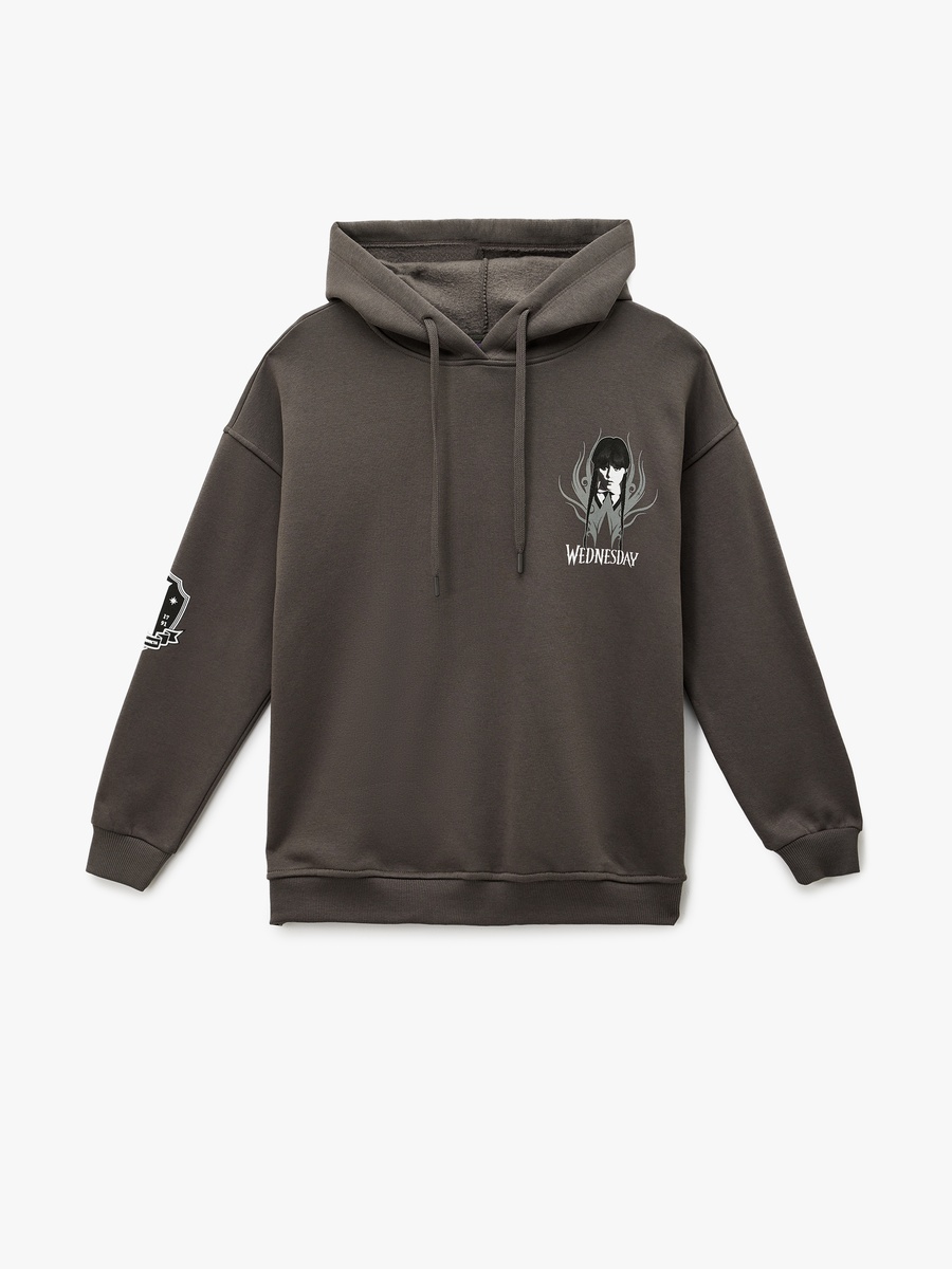 Wednesday Licensed Hooded Back Print Oversized Sweatshirt