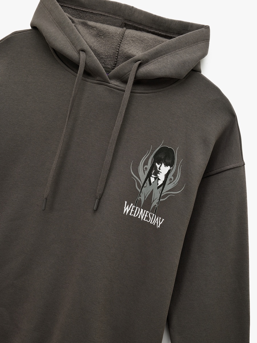 Wednesday Licensed Hooded Back Print Oversized Sweatshirt