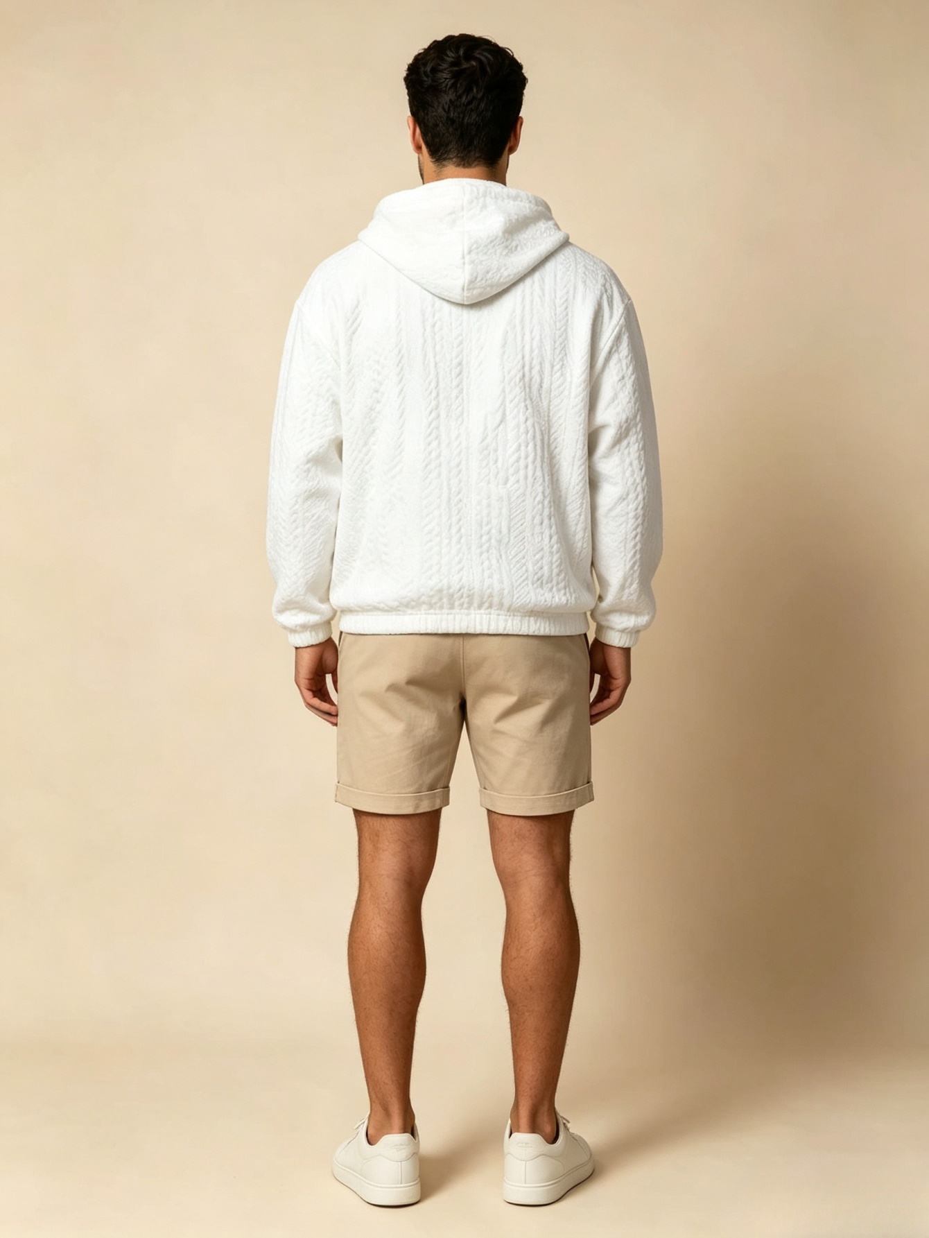 White Zip-Up Quilted Hoodie