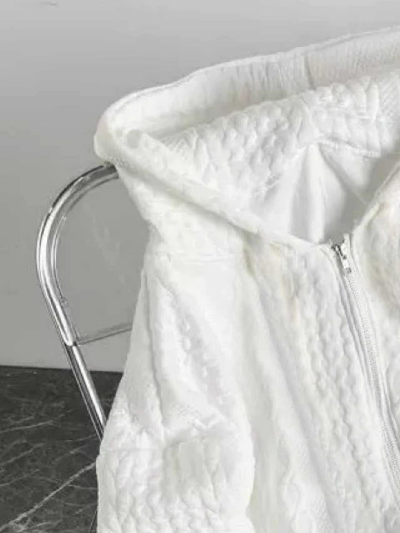 White Zip-Up Quilted Hoodie