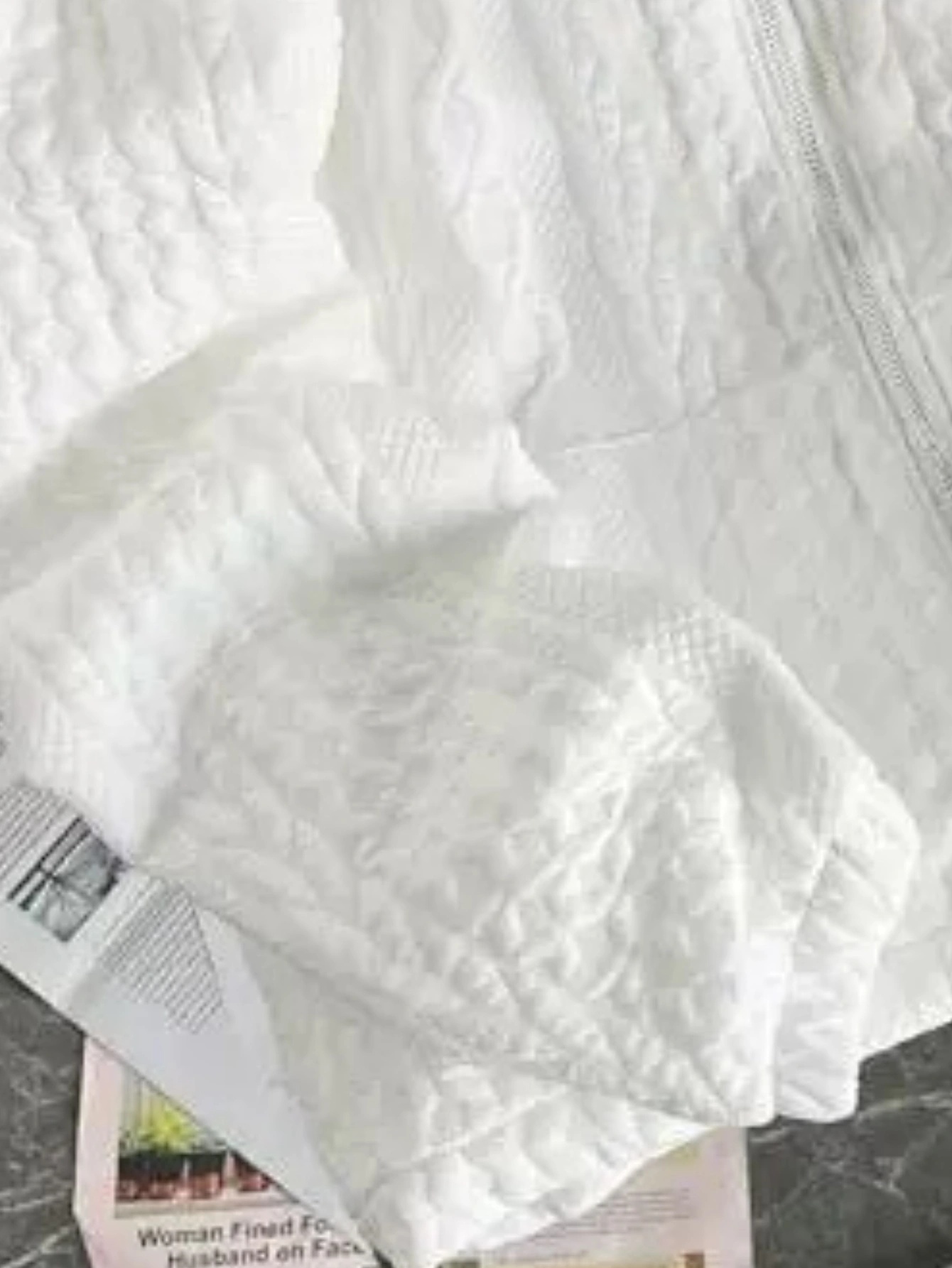 White Zip-Up Quilted Hoodie