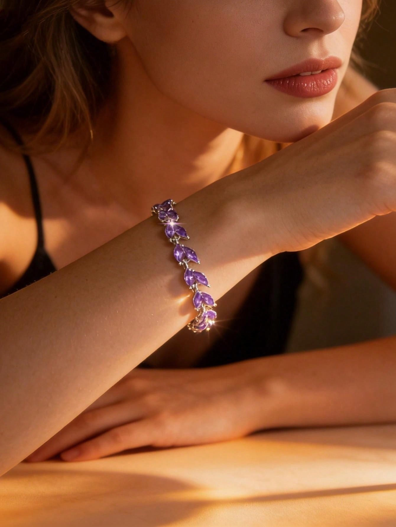 Purple Amethyst Bangle Bracelet for Women - Casual Wear.