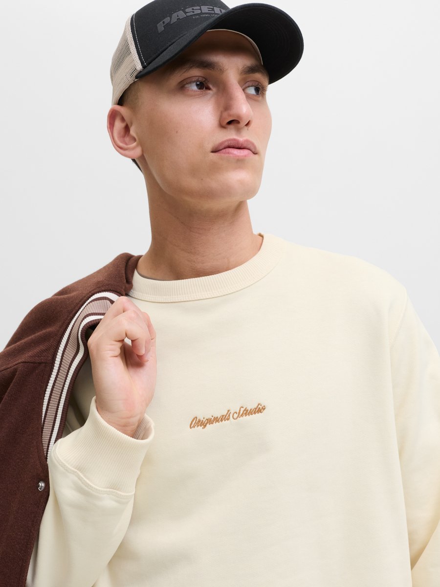 Cream Pullover Sweatshirt with Long Sleeves