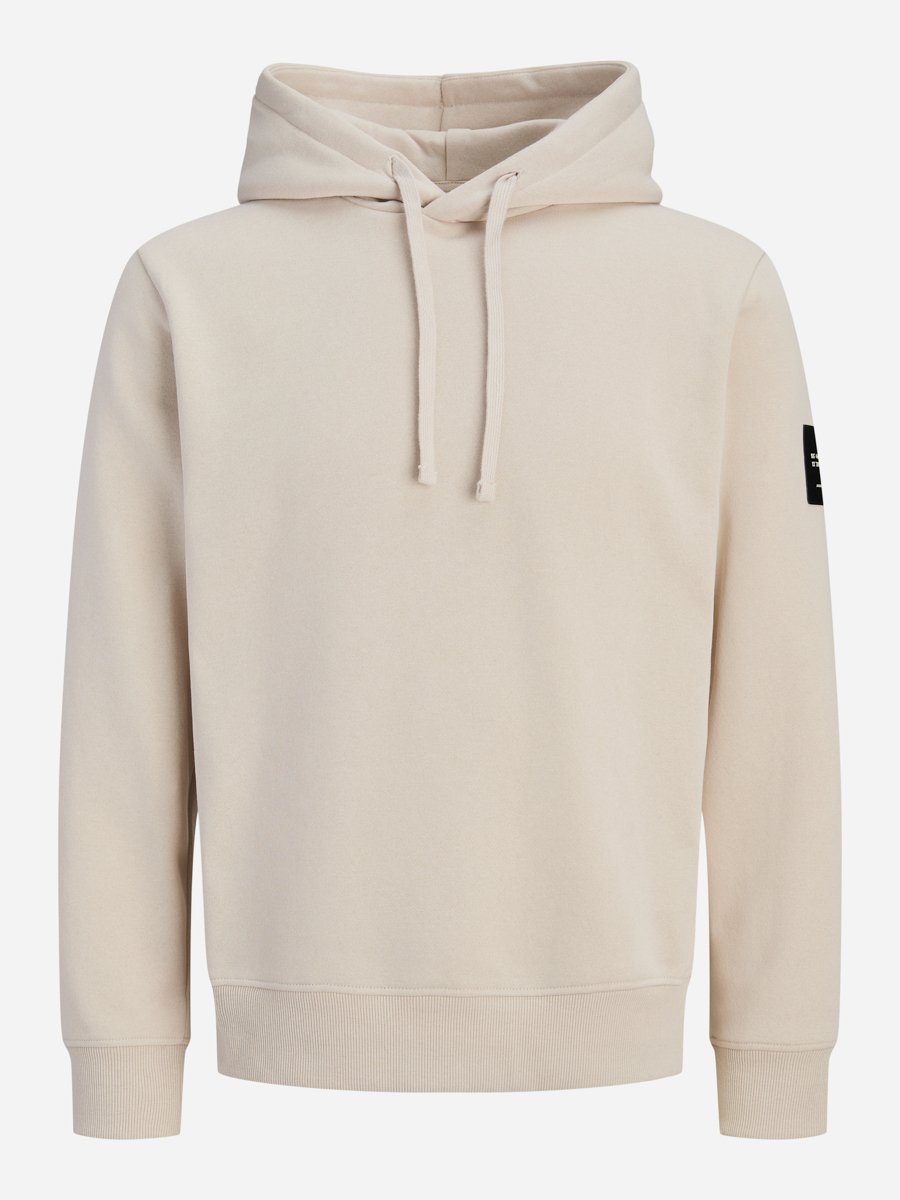 Beige Pullover Hoodie with Badge Detail