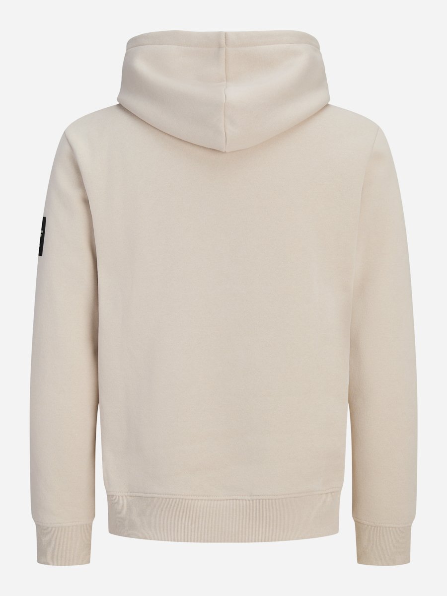 Beige Pullover Hoodie with Badge Detail