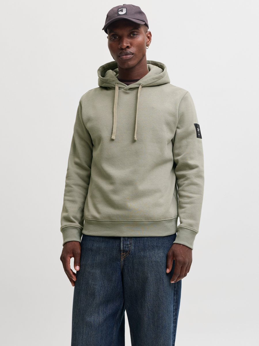 Khaki Pullover Hoodie with Badge Detail