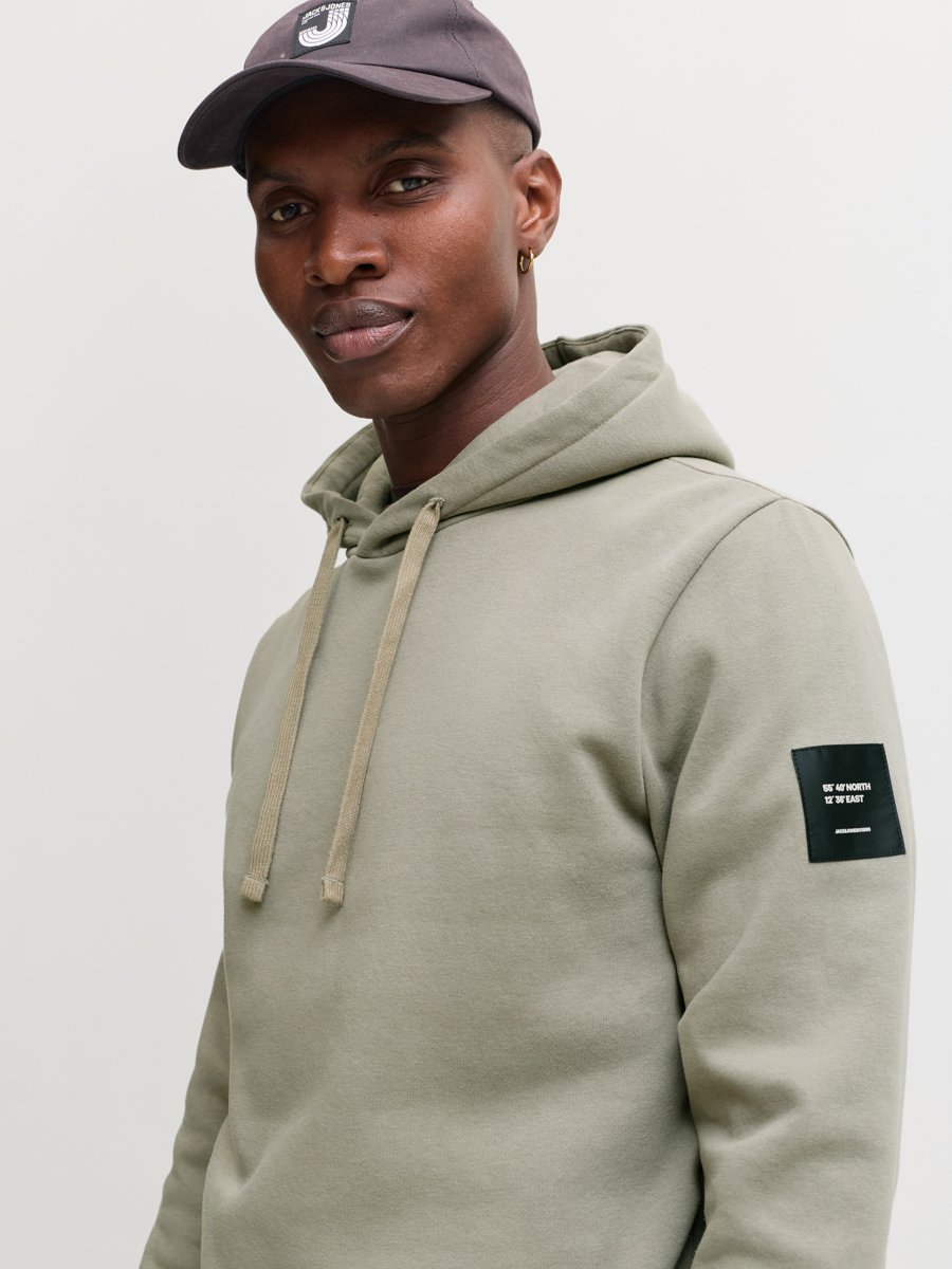 Khaki Pullover Hoodie with Badge Detail
