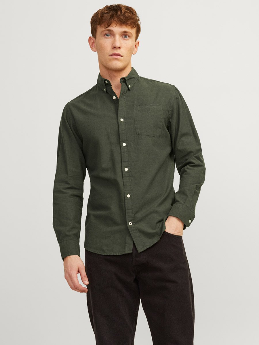 Dark Green JJEOXFORD Solid Button-Down Oxford Shirt