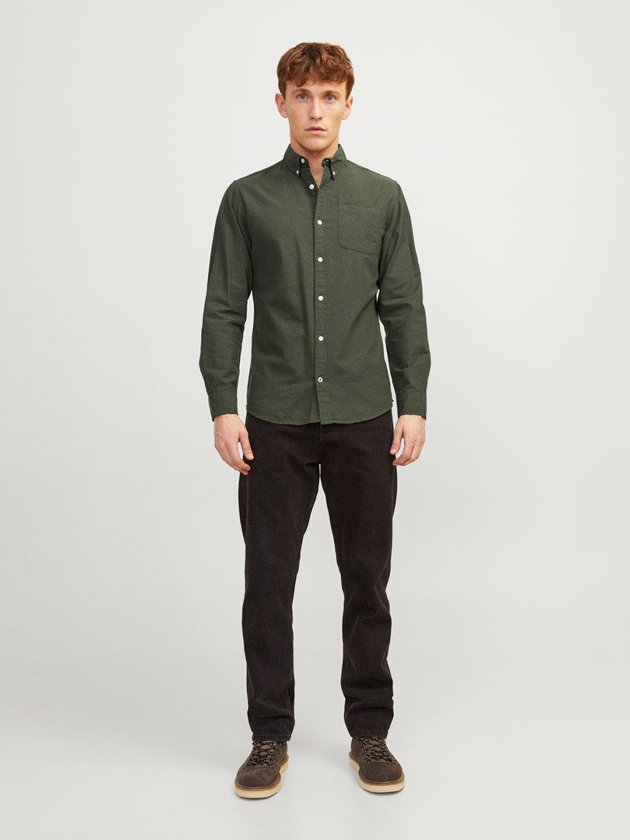 Dark Green JJEOXFORD Solid Button-Down Oxford Shirt