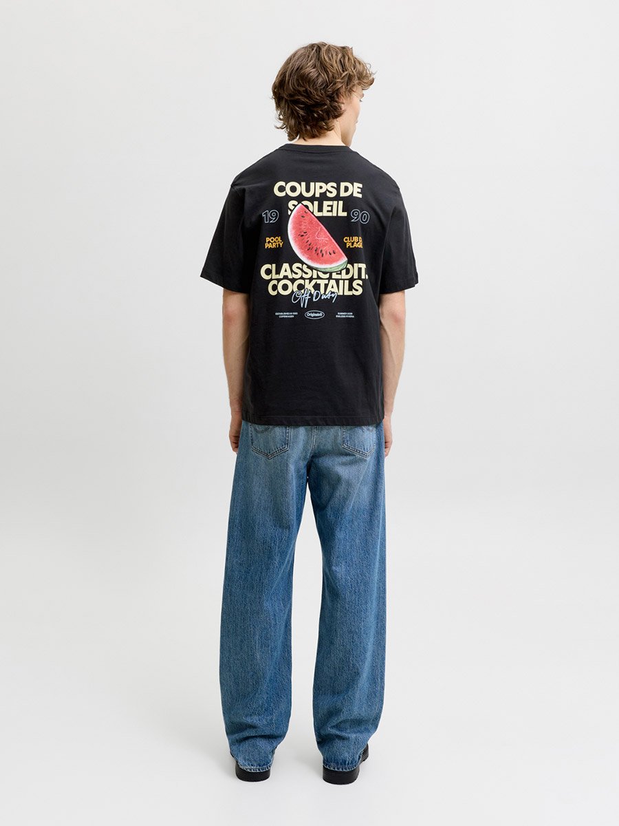 Black JORRIVIERA Graphic Print Crew Neck Short Sleeves T-Shirt