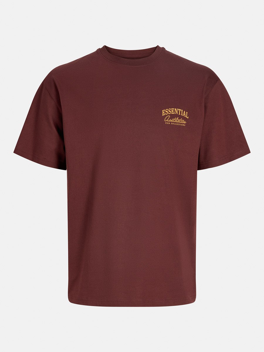 Coffee Brown Text Print Relaxed Fit T-Shirt
