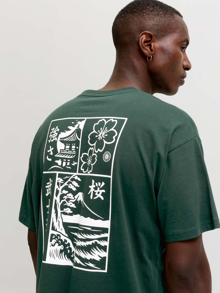 Dark Green Graphic Print Cotton T-Shirt