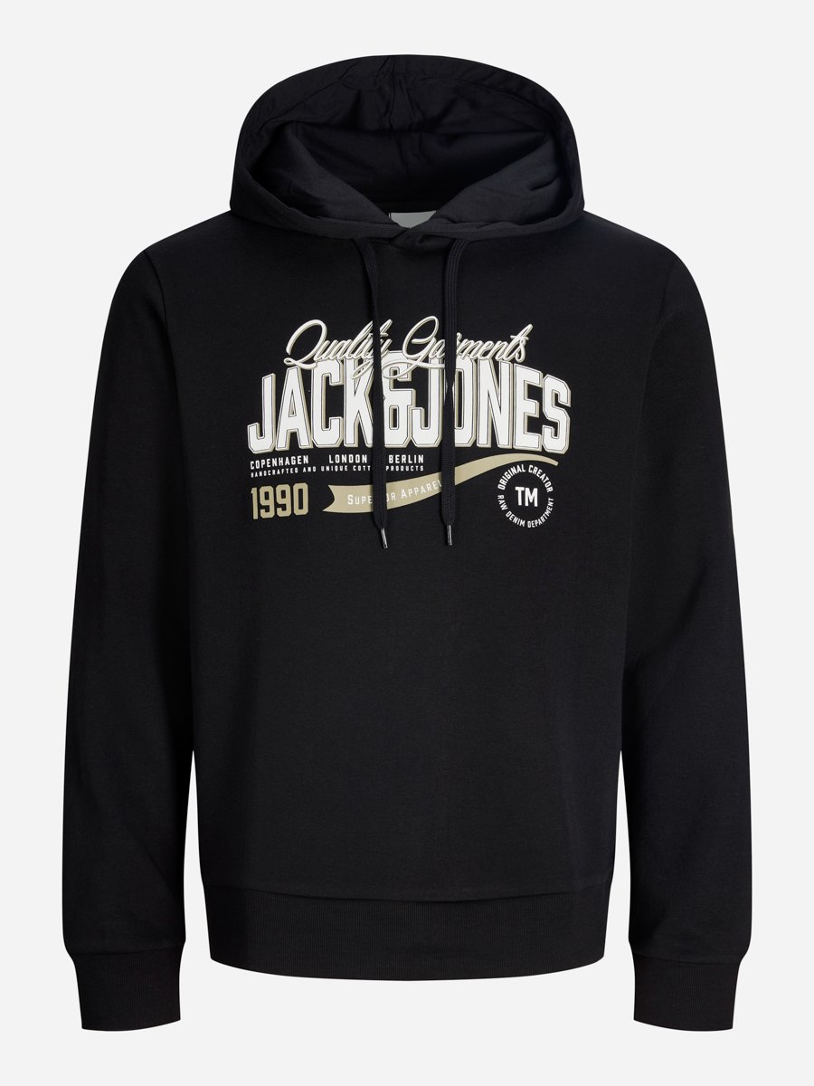 Black Pullover Hoodie with Logo Print