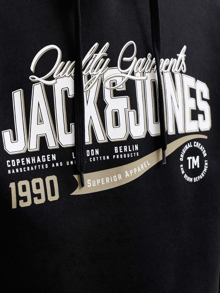 Black Pullover Hoodie with Logo Print
