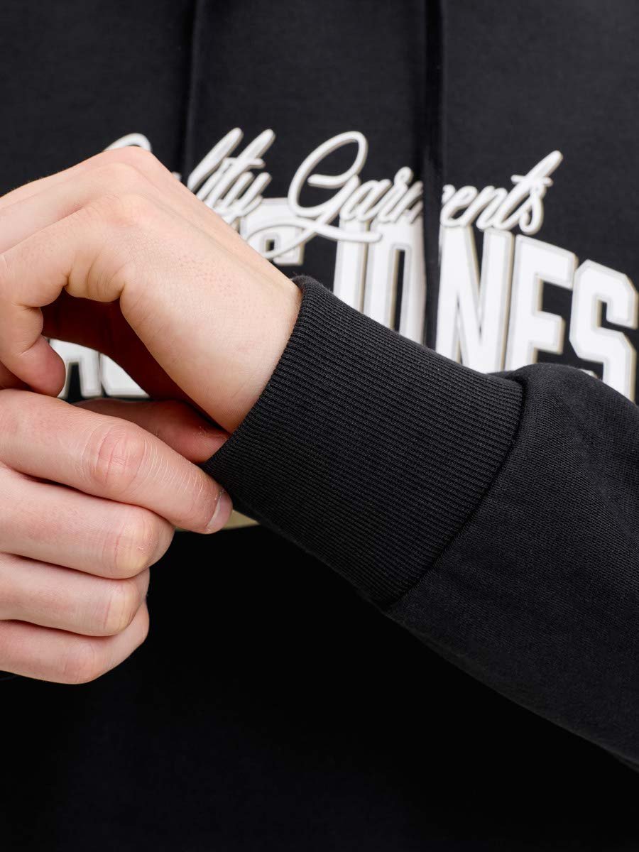 Black Pullover Hoodie with Logo Print