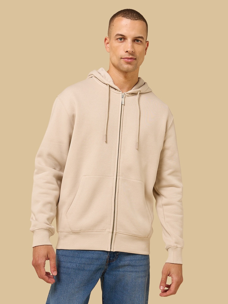 Relaxed Fit Zip Through Hoodie with Kangaroo Pocket