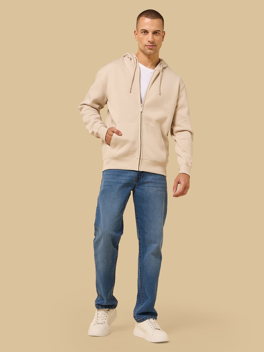 Relaxed Fit Zip Through Hoodie with Kangaroo Pocket