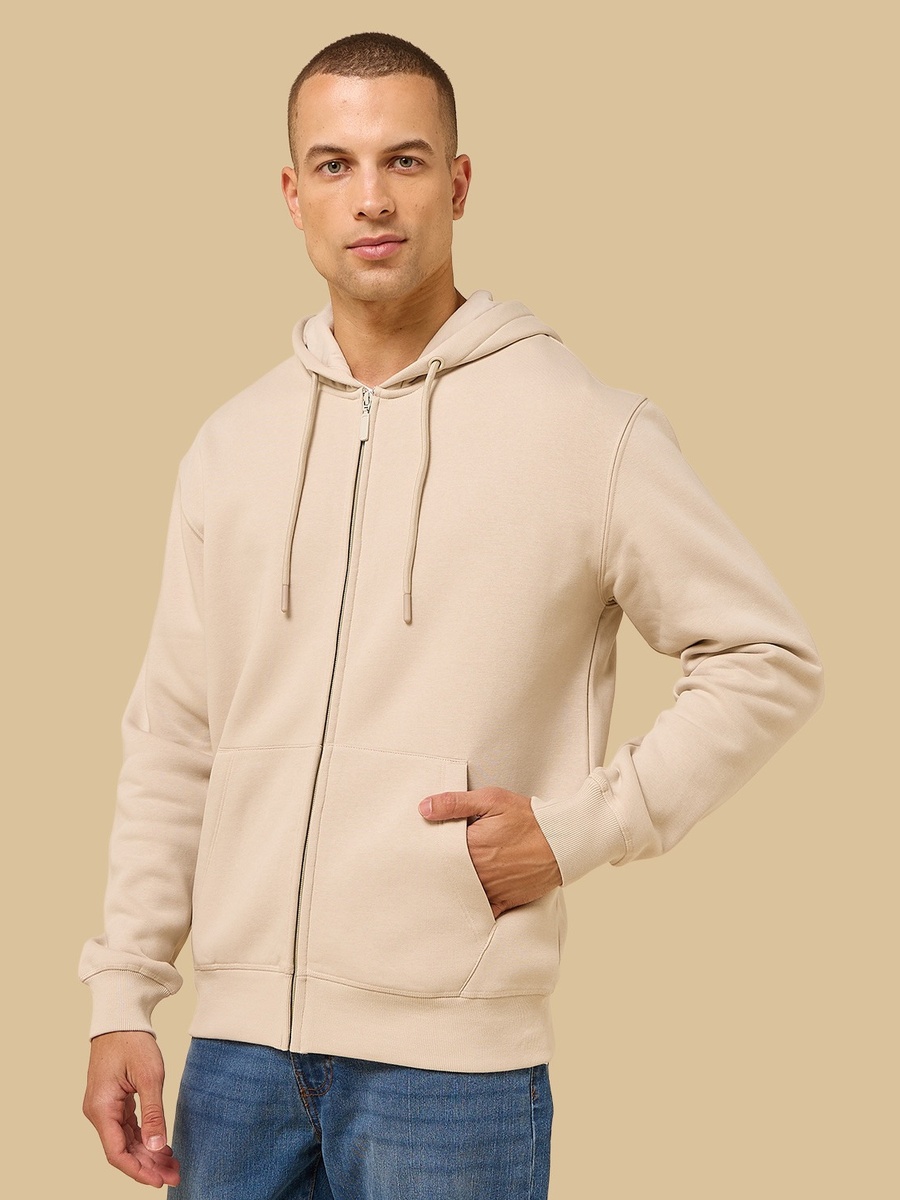 Relaxed Fit Zip Through Hoodie with Kangaroo Pocket