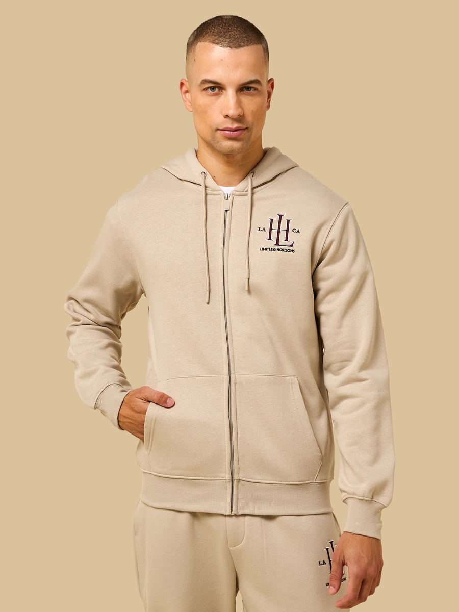 Embroidered Fleece Zip Through Hoodie