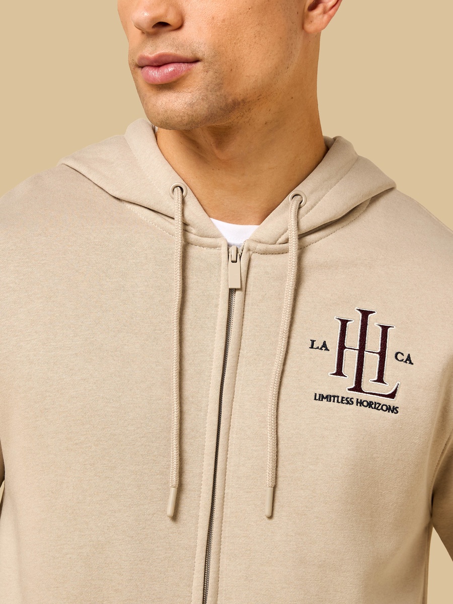 Embroidered Fleece Zip Through Hoodie