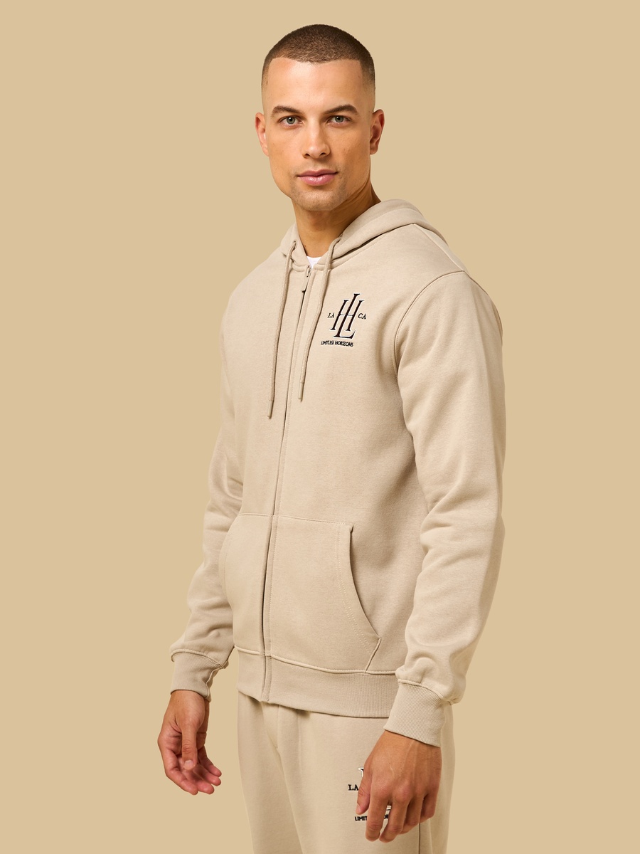 Embroidered Fleece Zip Through Hoodie