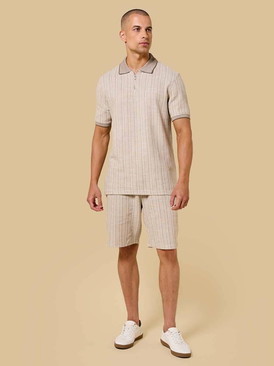 Textured Half Zip Polo T-Shirt
