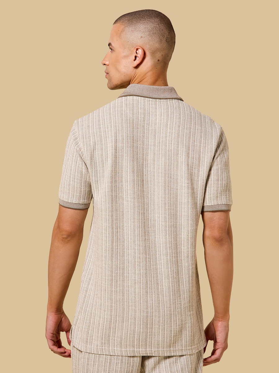 Textured Half Zip Polo T-Shirt