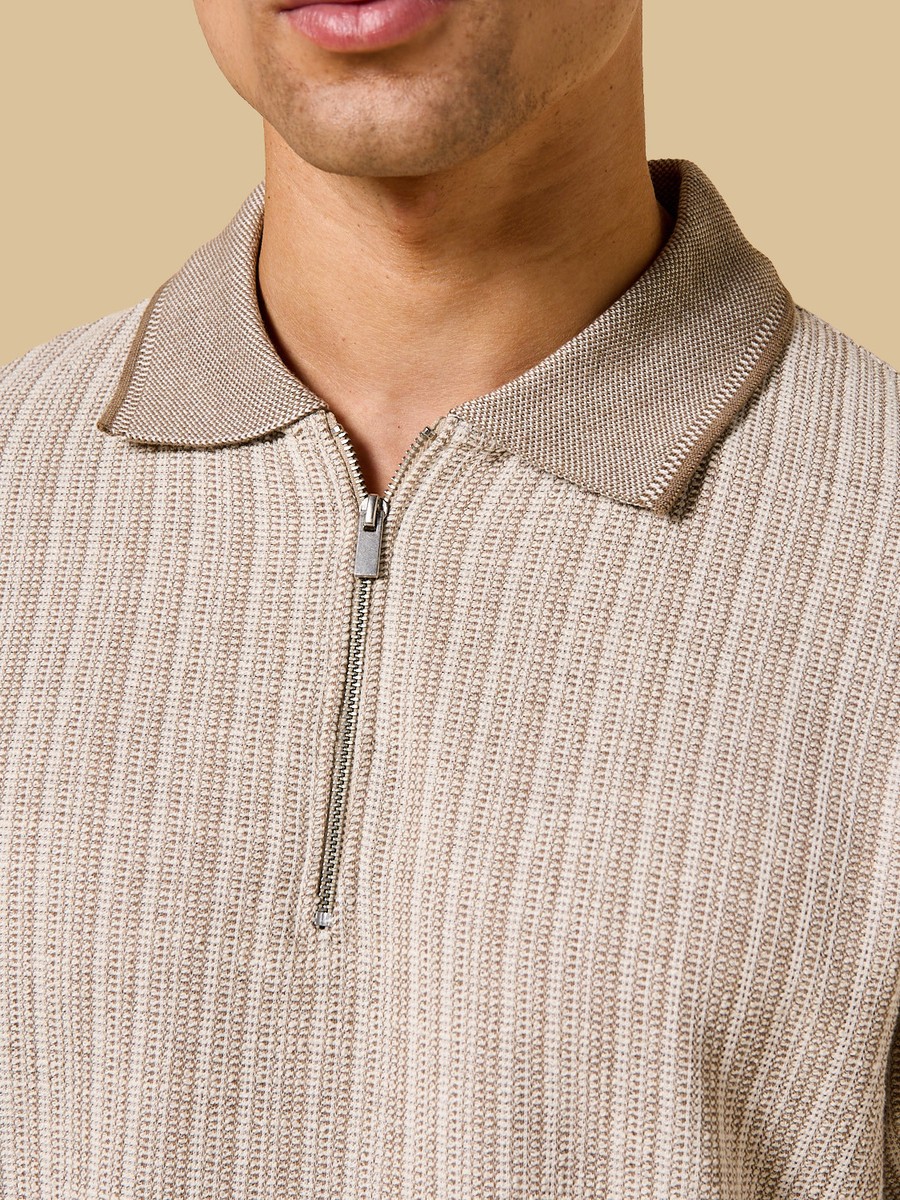 Textured Half Zip Polo T-Shirt