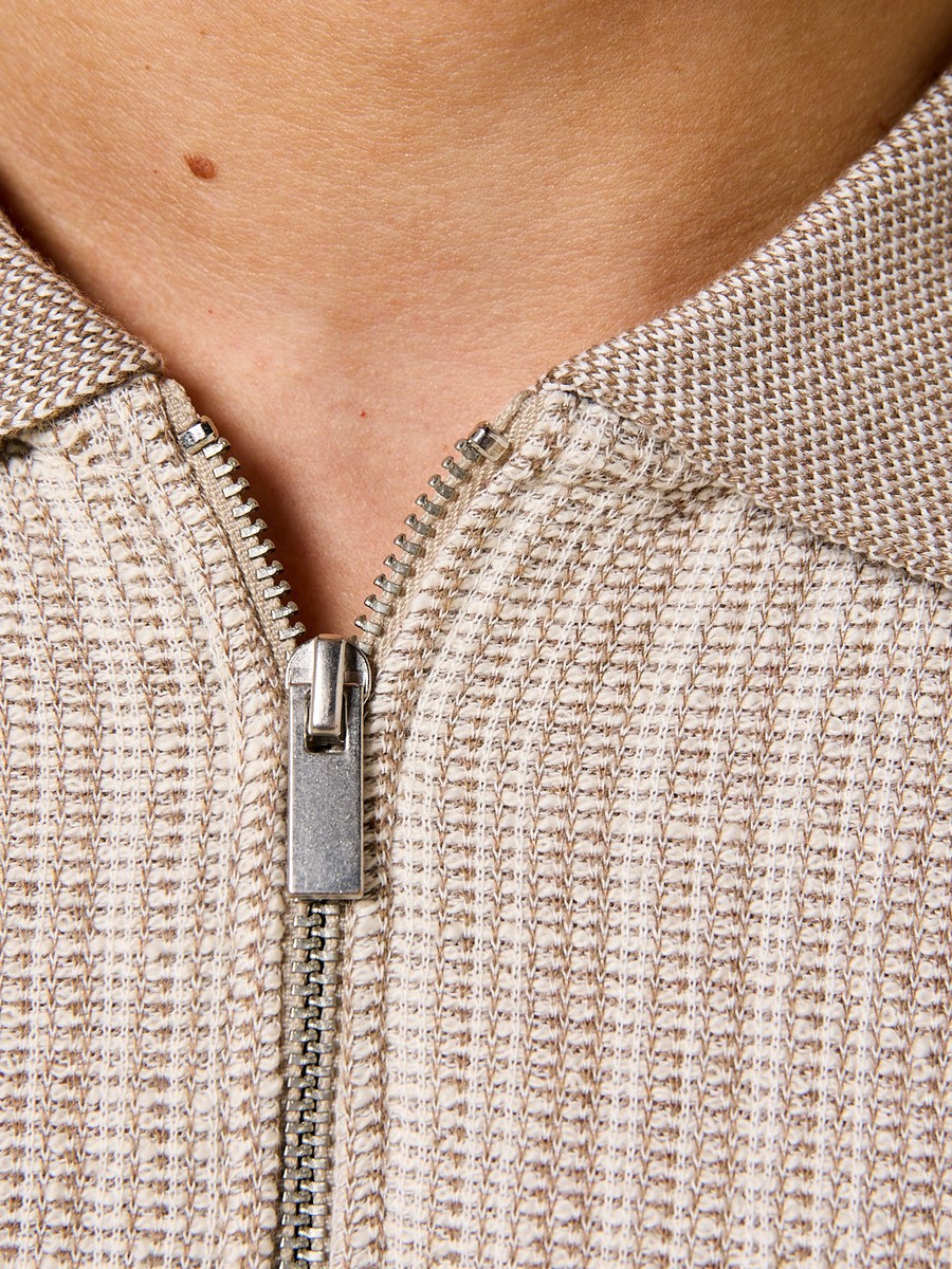 Textured Half Zip Polo T-Shirt