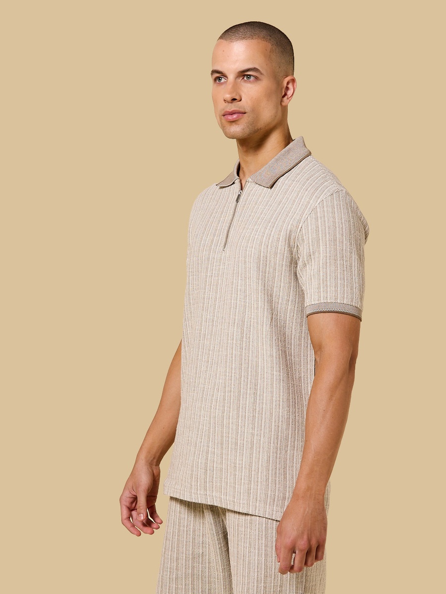 Textured Half Zip Polo T-Shirt