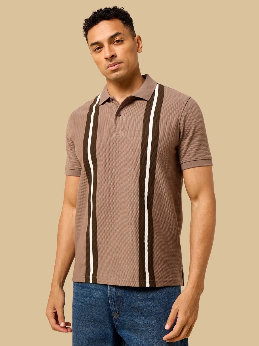 Striped Popcorn Textured Polo T-Shirt