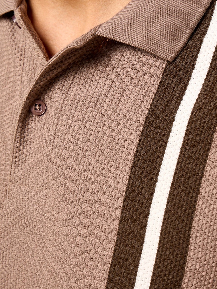 Striped Popcorn Textured Polo T-Shirt