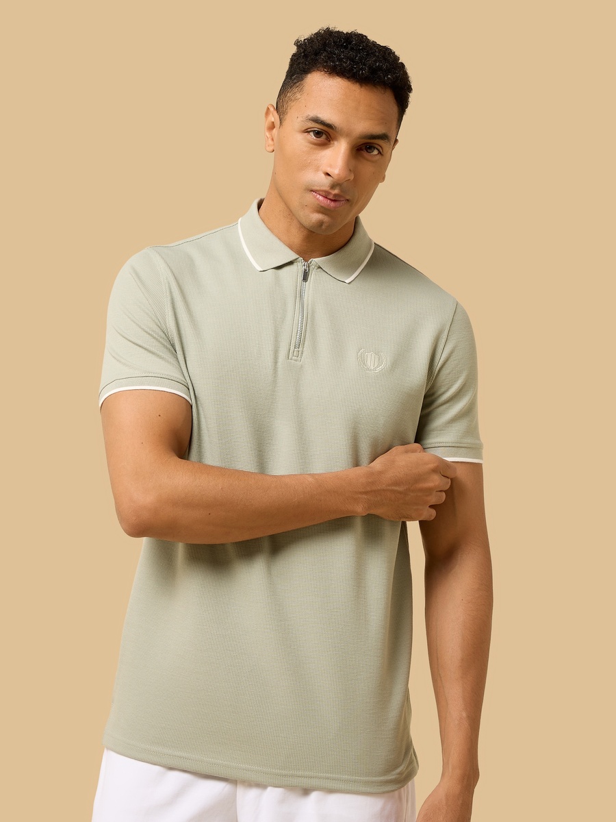 Textured Half-Zip Polo T-Shirt