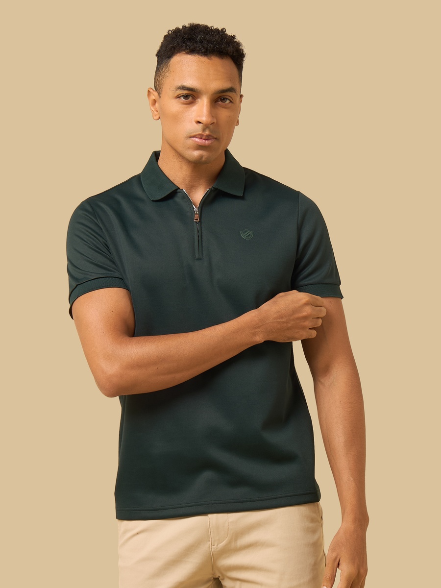 Textured Half Zip Pique Polo T-Shirt