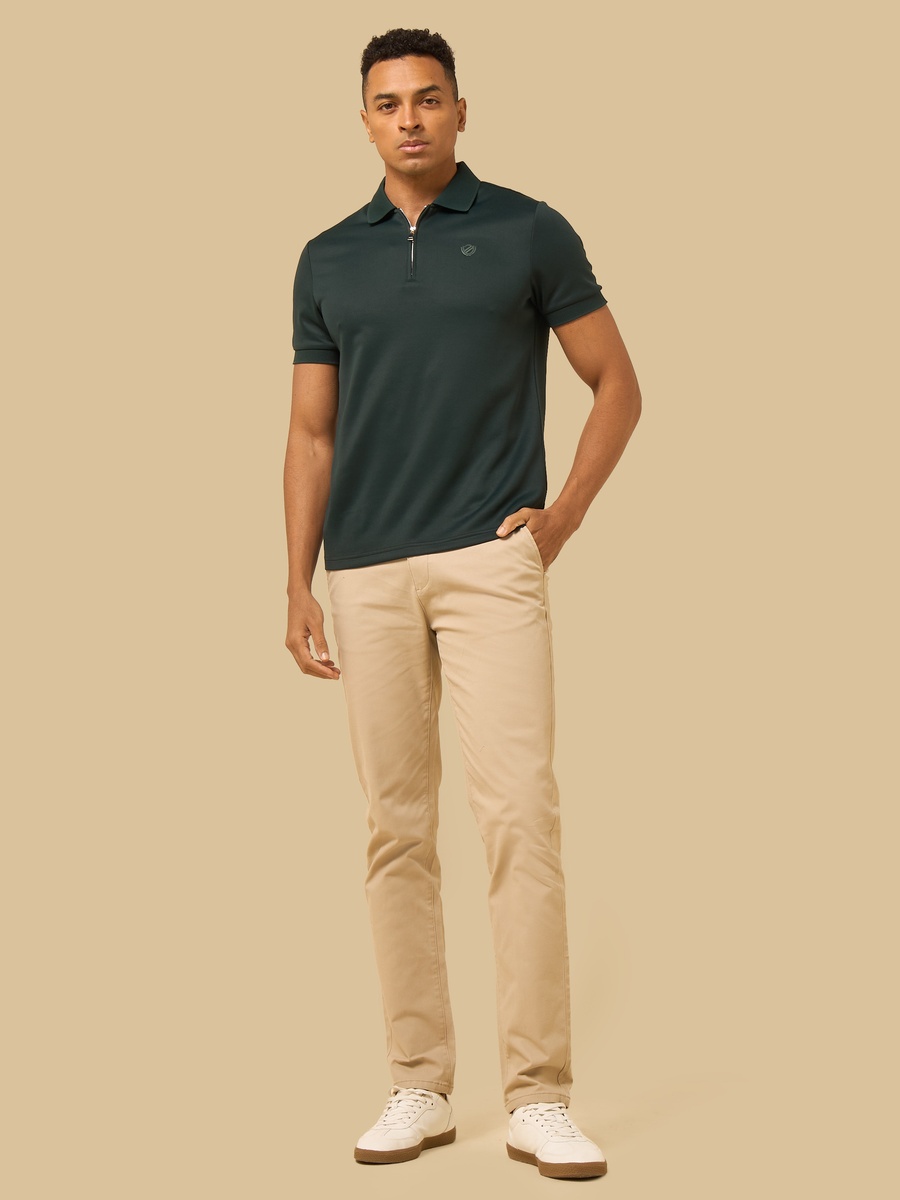 Textured Half Zip Pique Polo T-Shirt