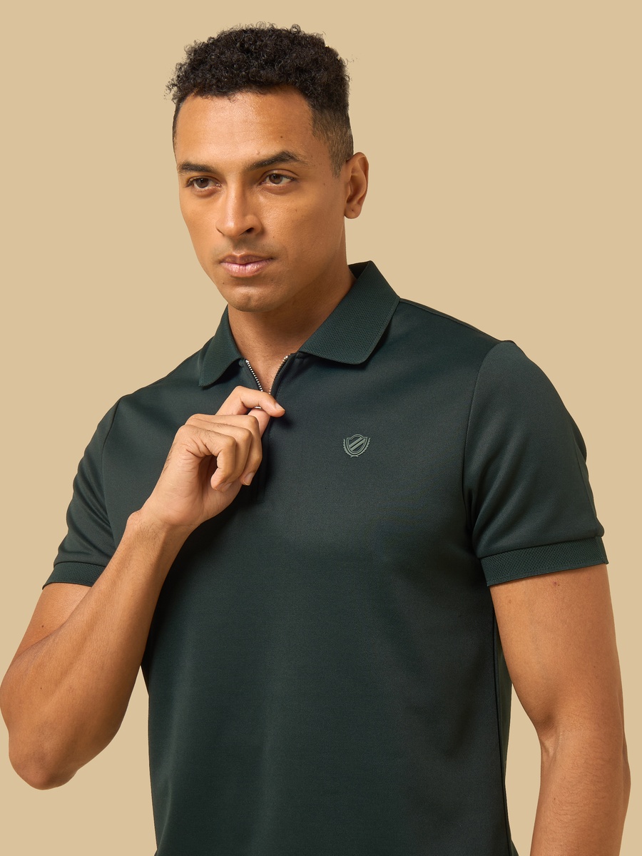 Textured Half Zip Pique Polo T-Shirt