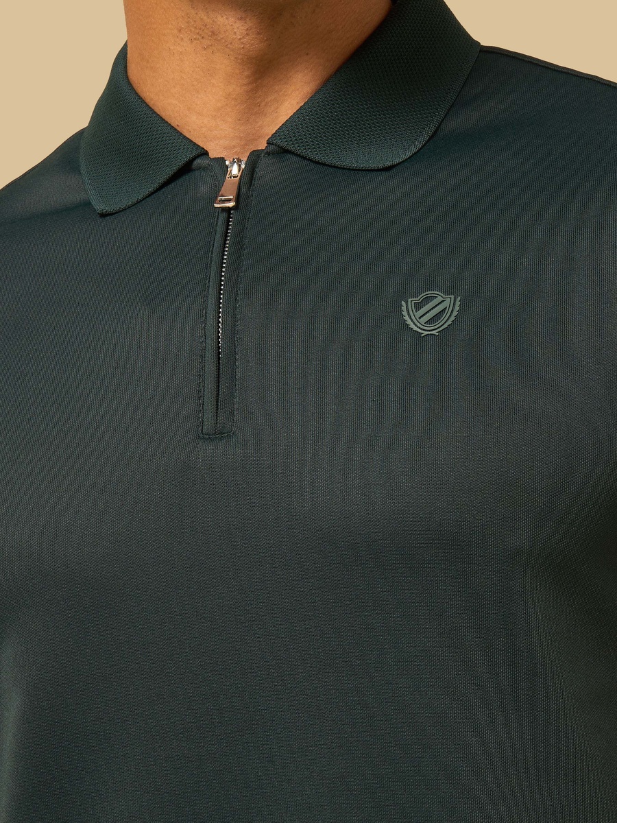Textured Half Zip Pique Polo T-Shirt
