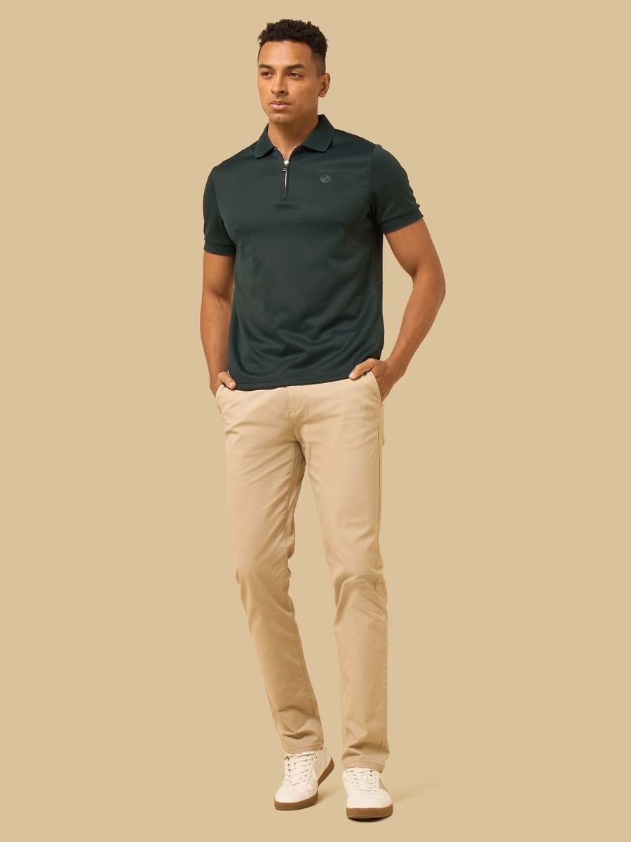 Textured Half Zip Pique Polo T-Shirt