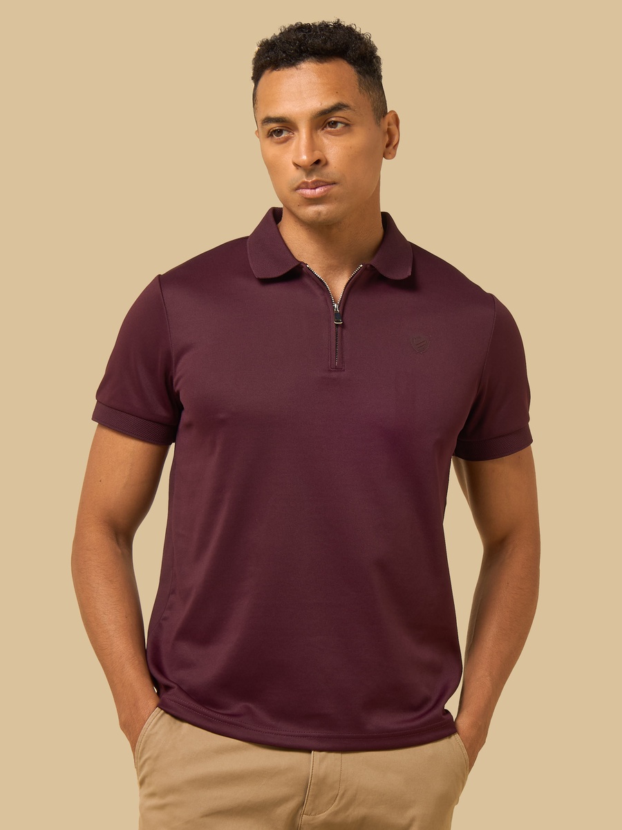 Textured Half Zip Pique Polo T-Shirt